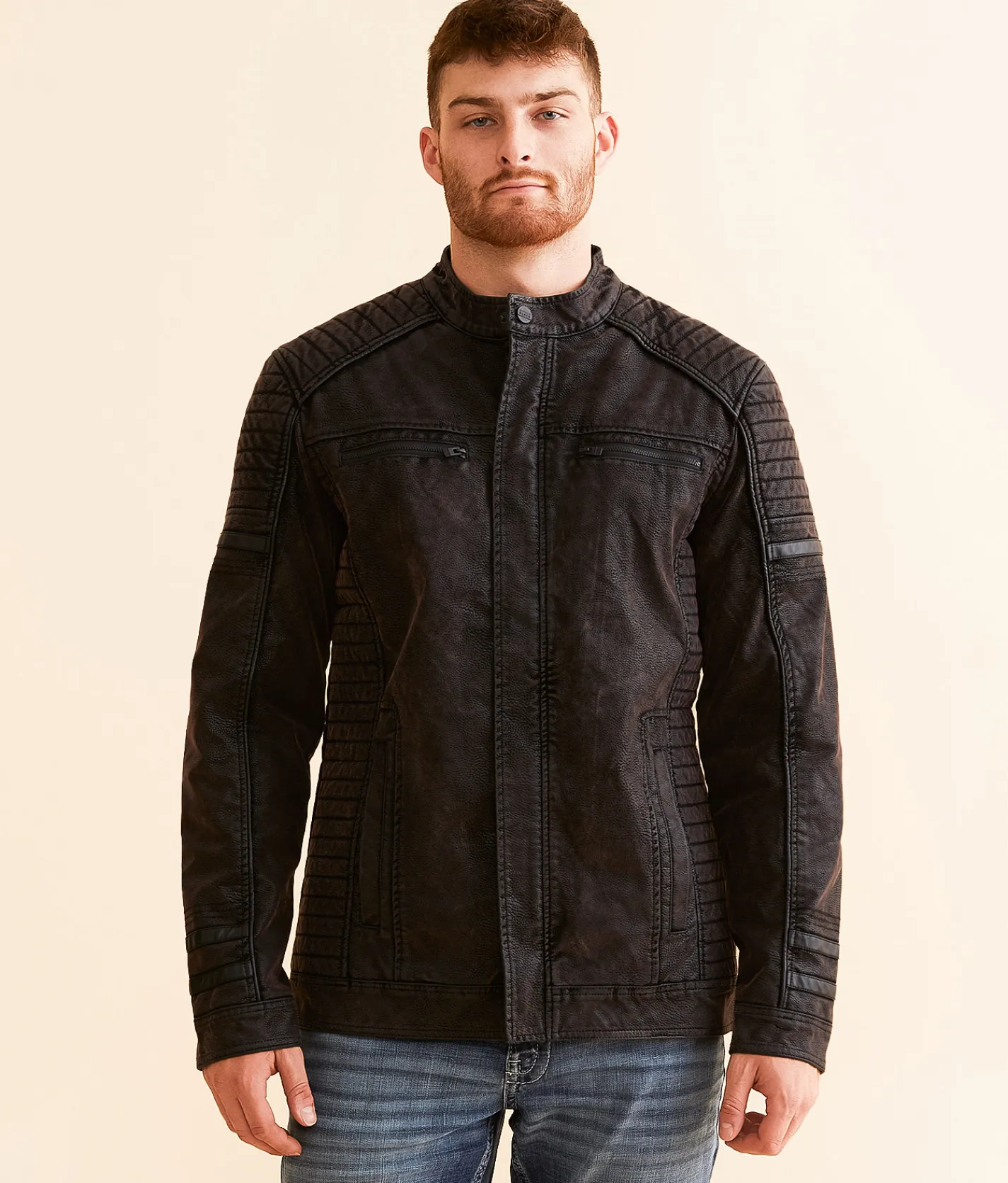 Buckle Black Faux Leather Moto Jacket Deep Burgundy Sale