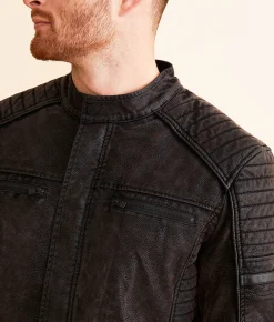 Buckle Black Faux Leather Moto Jacket Deep Burgundy Sale