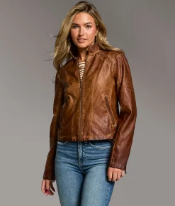 Tops|Coats & Jackets | BKE Faux Leather Moto Jacket Tobacco