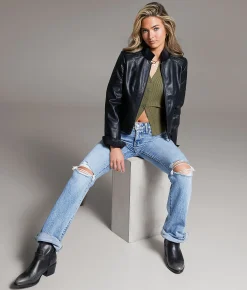 Tops|Coats & Jackets | BKE Faux Leather Moto Jacket Black
