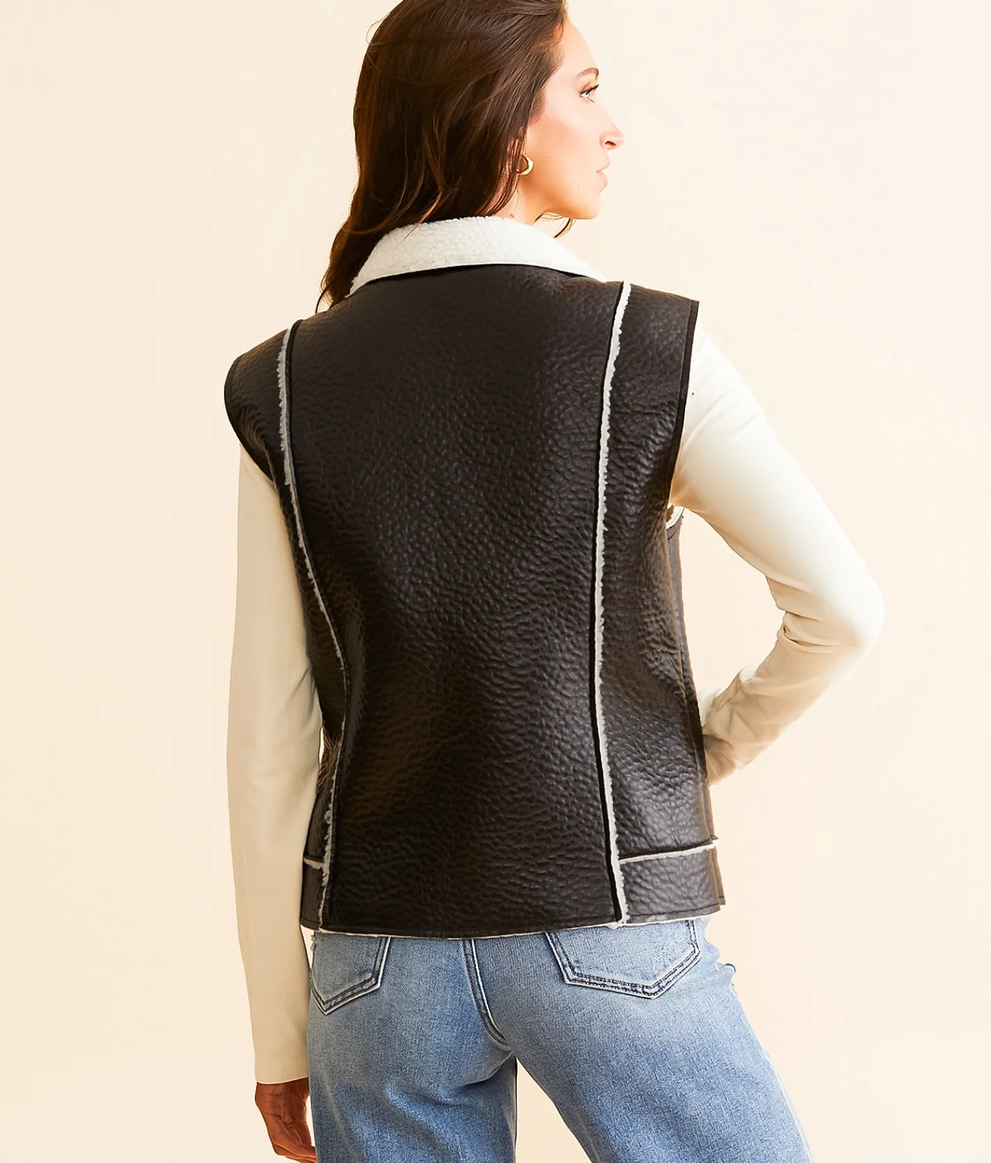 Tops|Coats & Jackets | Open SZN Faux Leather Sherpa Vest Black