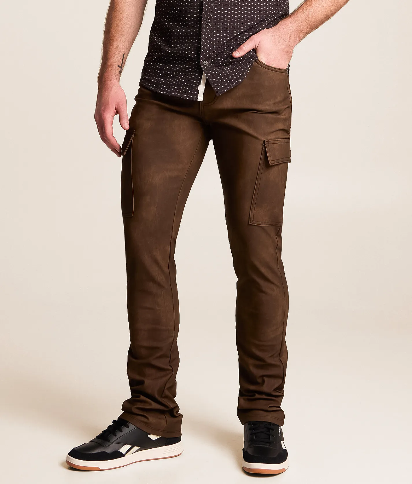 Waimea Faux Leather Stacked Cargo Jean Brown Wash Best