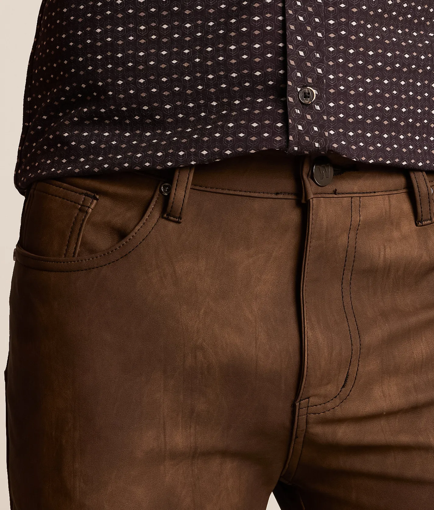 Waimea Faux Leather Stacked Cargo Jean Brown Wash Best