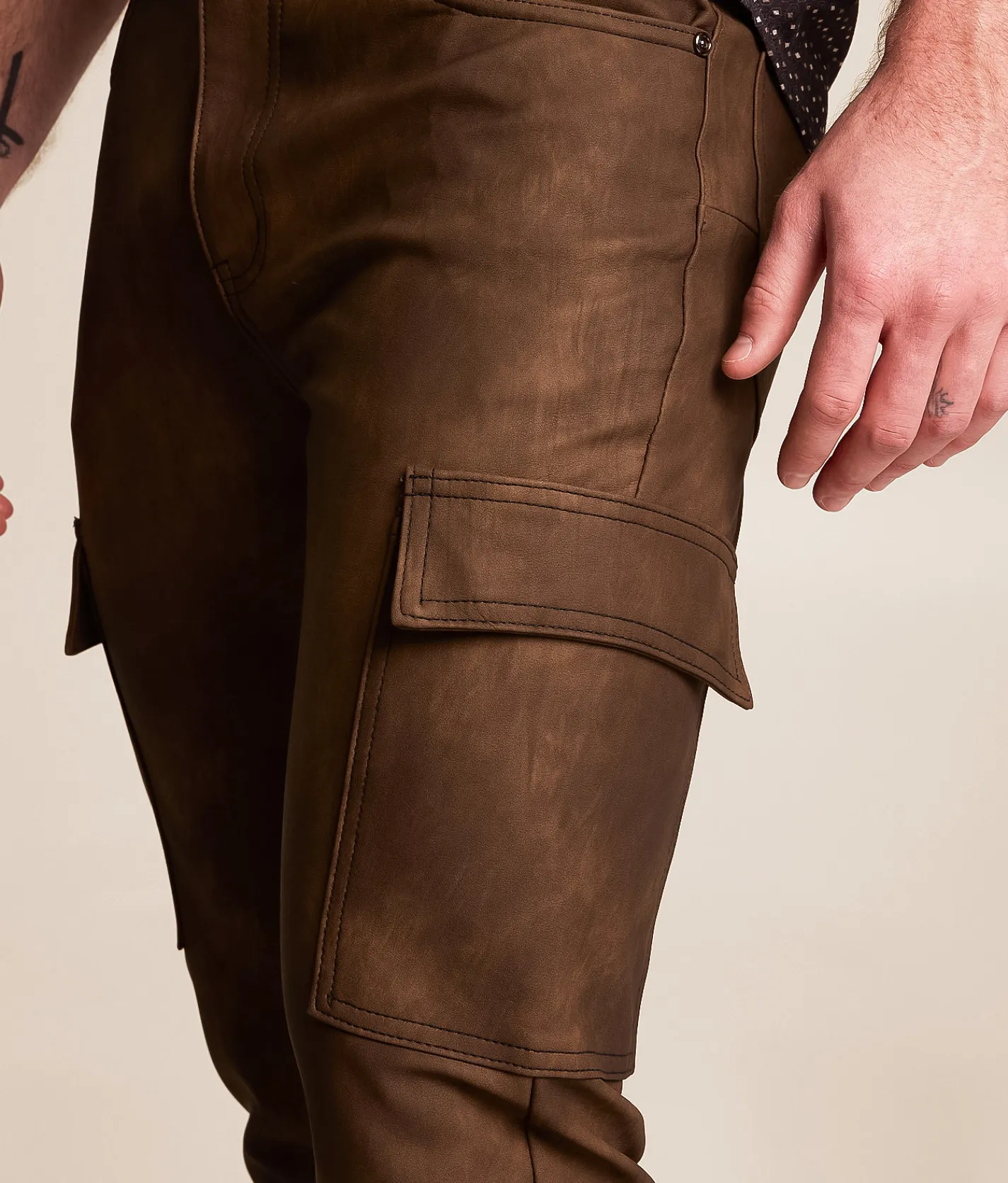 Waimea Faux Leather Stacked Cargo Jean Brown Wash Best