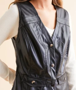 Tops|Coats & Jackets | Willow & Root Faux Leather Vest Black
