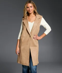 Tops|Coats & Jackets | Buckle Black Faux Suede Blazer Vest Tan