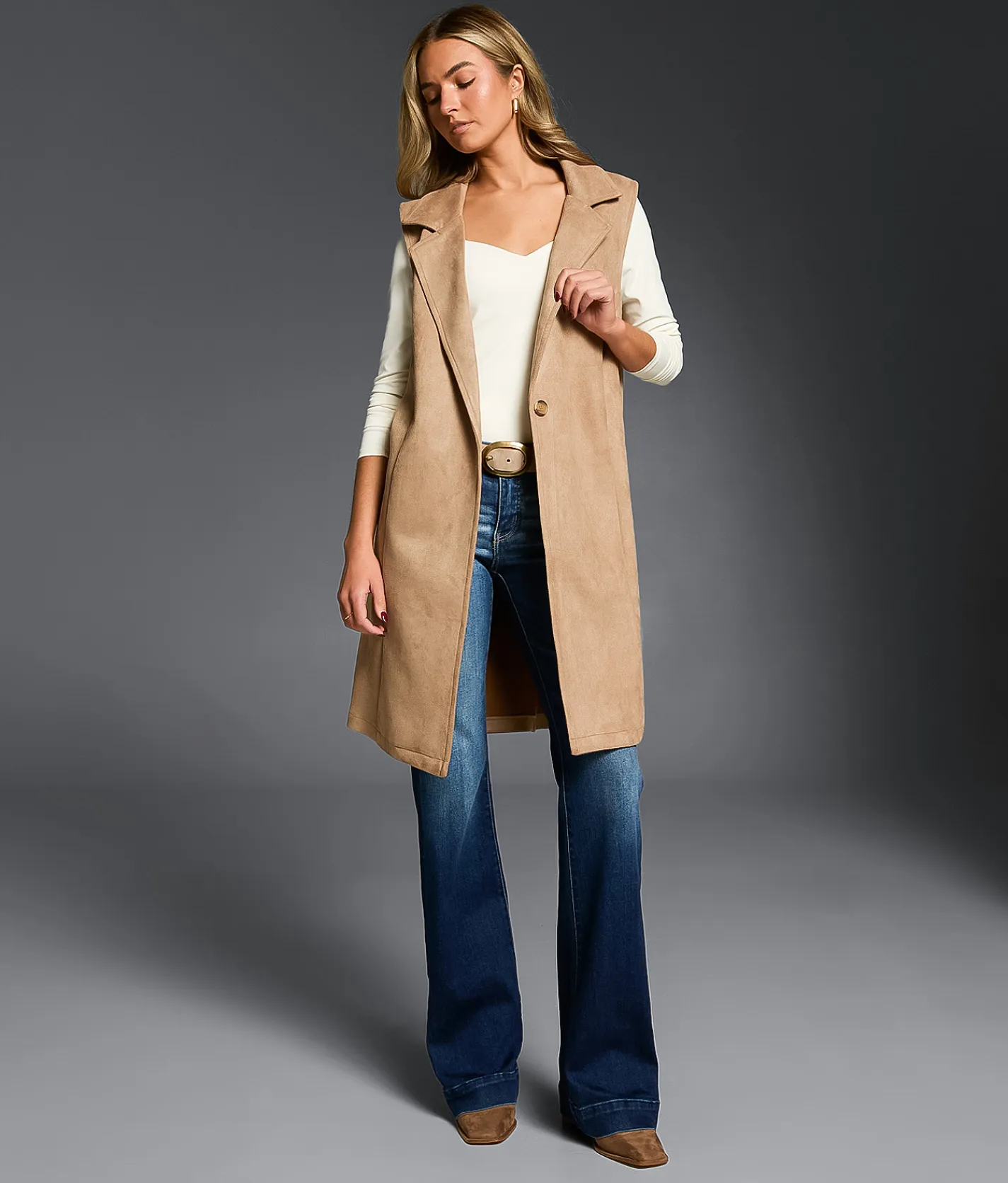 Tops|Coats & Jackets | Buckle Black Faux Suede Blazer Vest Tan