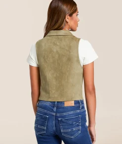 Willow & Root Faux Suede Collared Vest Green Sale