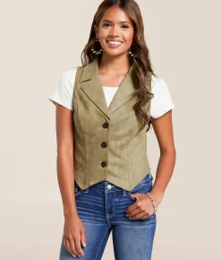 Willow & Root Faux Suede Collared Vest Green Sale