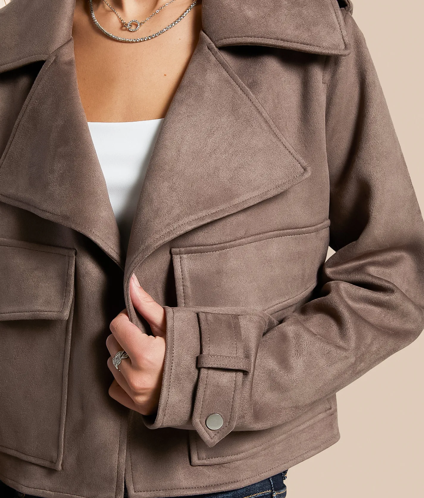 Open SZN Faux Suede Cropped Jacket Peppercorn Hot