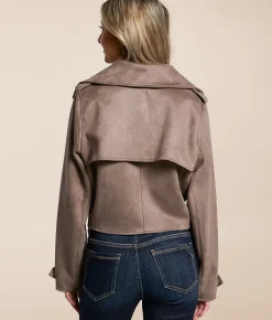 Open SZN Faux Suede Cropped Jacket Peppercorn Hot