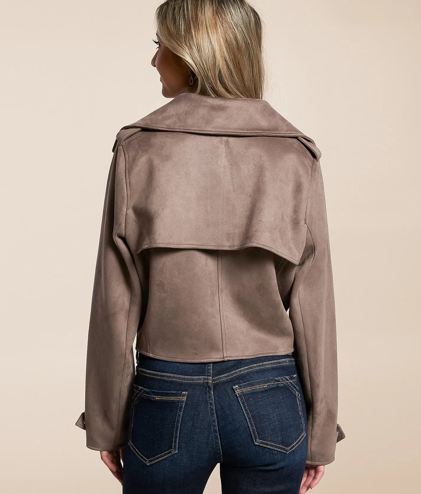 Open SZN Faux Suede Cropped Jacket Peppercorn Hot