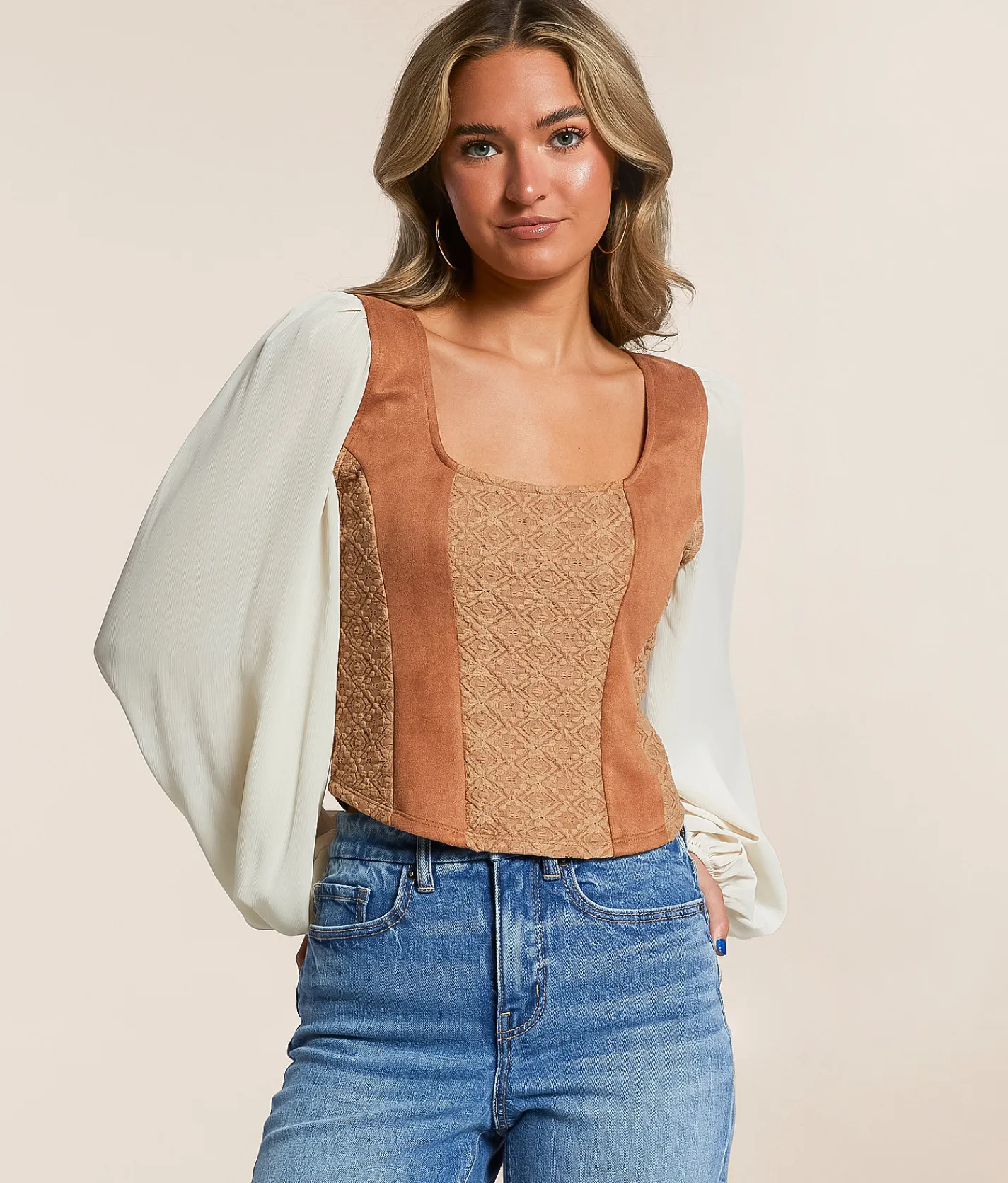 Tops | Willow & Root Faux Suede Cropped Top Brown