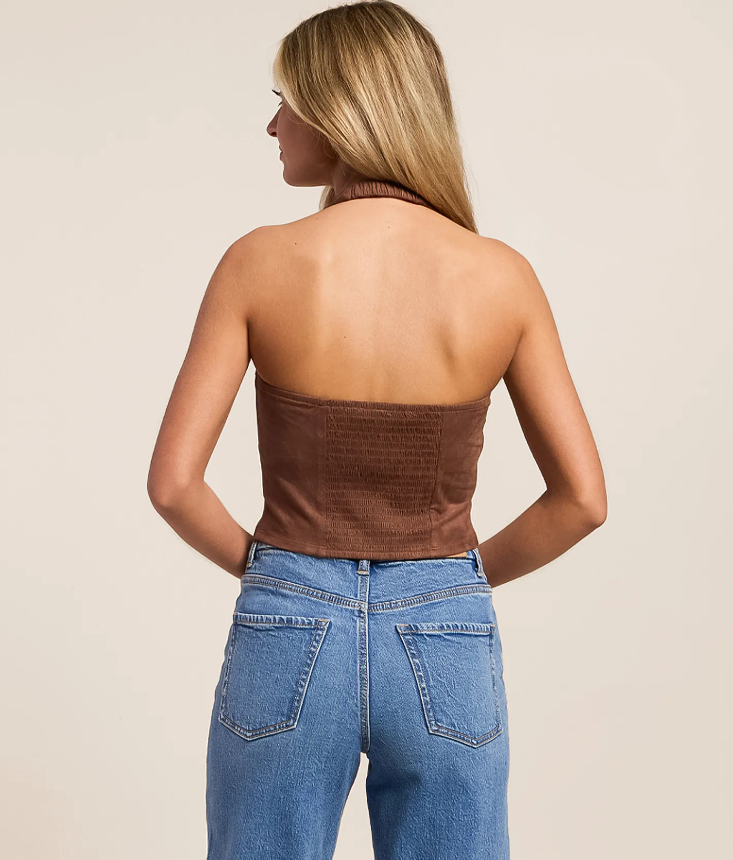 Tops | Willow & Root Faux Suede Halter Tank Top Brown