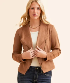 Tops|Coats & Jackets | Blu Pepper Faux Suede Jacket Camel