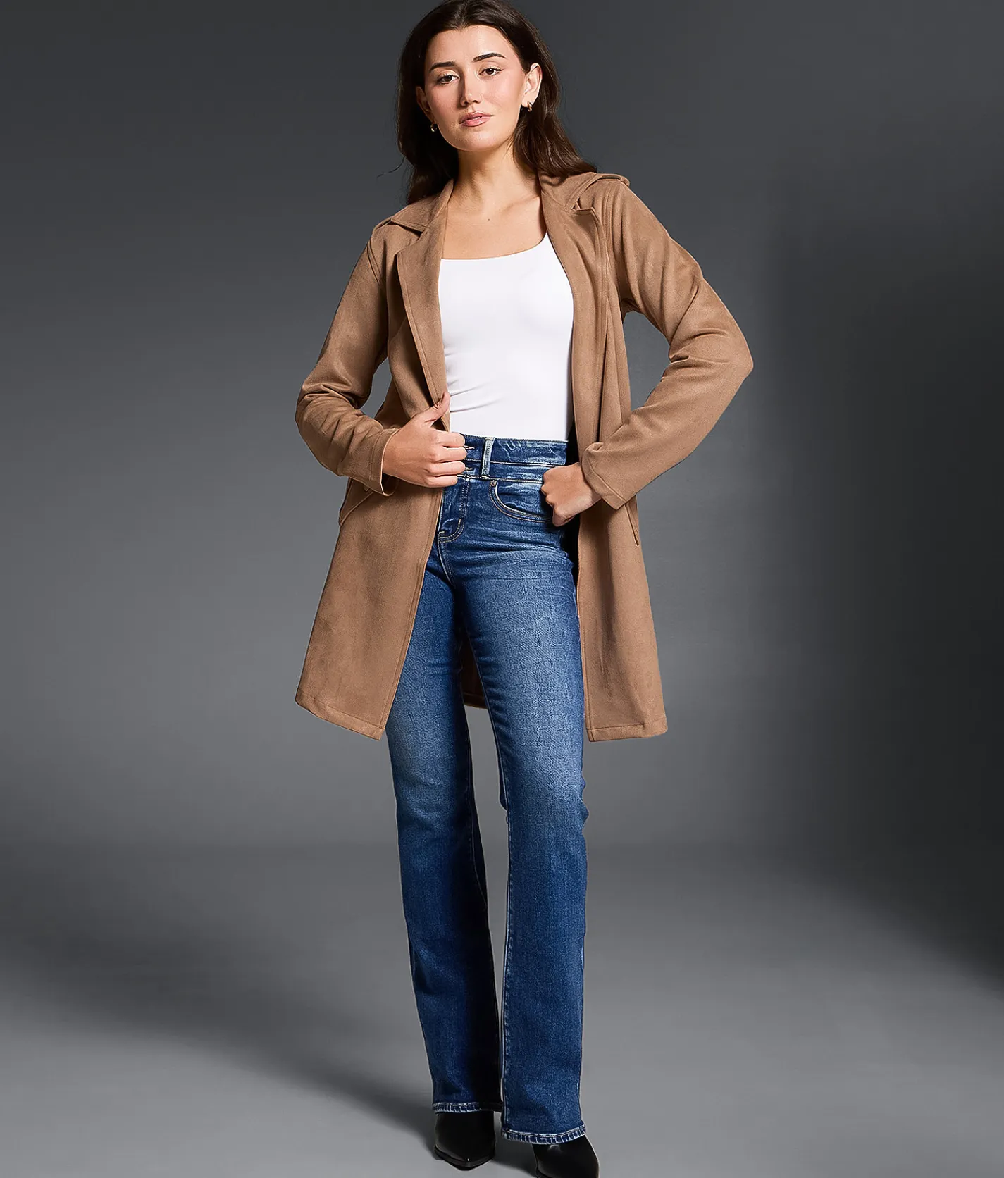Tops|Coats & Jackets | Buckle Black Faux Suede Jacket Tan