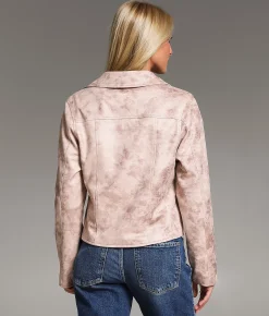 BKE Faux Suede Moto Jacket Cream Washed Sale