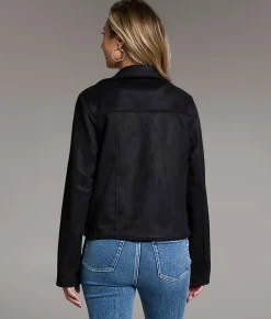 BKE Faux Suede Moto Jacket Black Hot