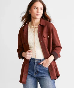 Willow & Root Faux Suede Shacket Rum Raisin Discount
