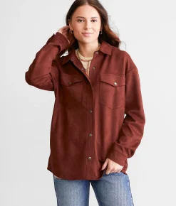 Willow & Root Faux Suede Shacket Rum Raisin Discount