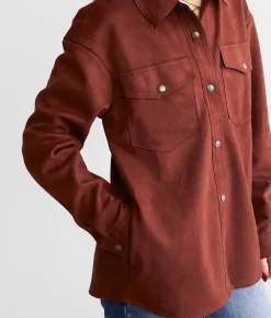 Willow & Root Faux Suede Shacket Rum Raisin Discount