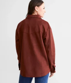Willow & Root Faux Suede Shacket Rum Raisin Discount