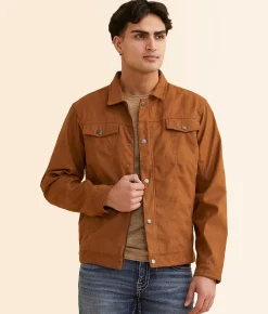 BLEND Faux Suede Trucker Jacket Toffee Outlet