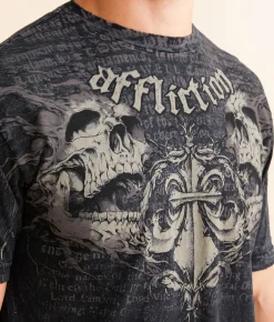 Graphic T-Shirts | Affliction Fear Of The Dark T-Shirt Black Heavy Lava Wash