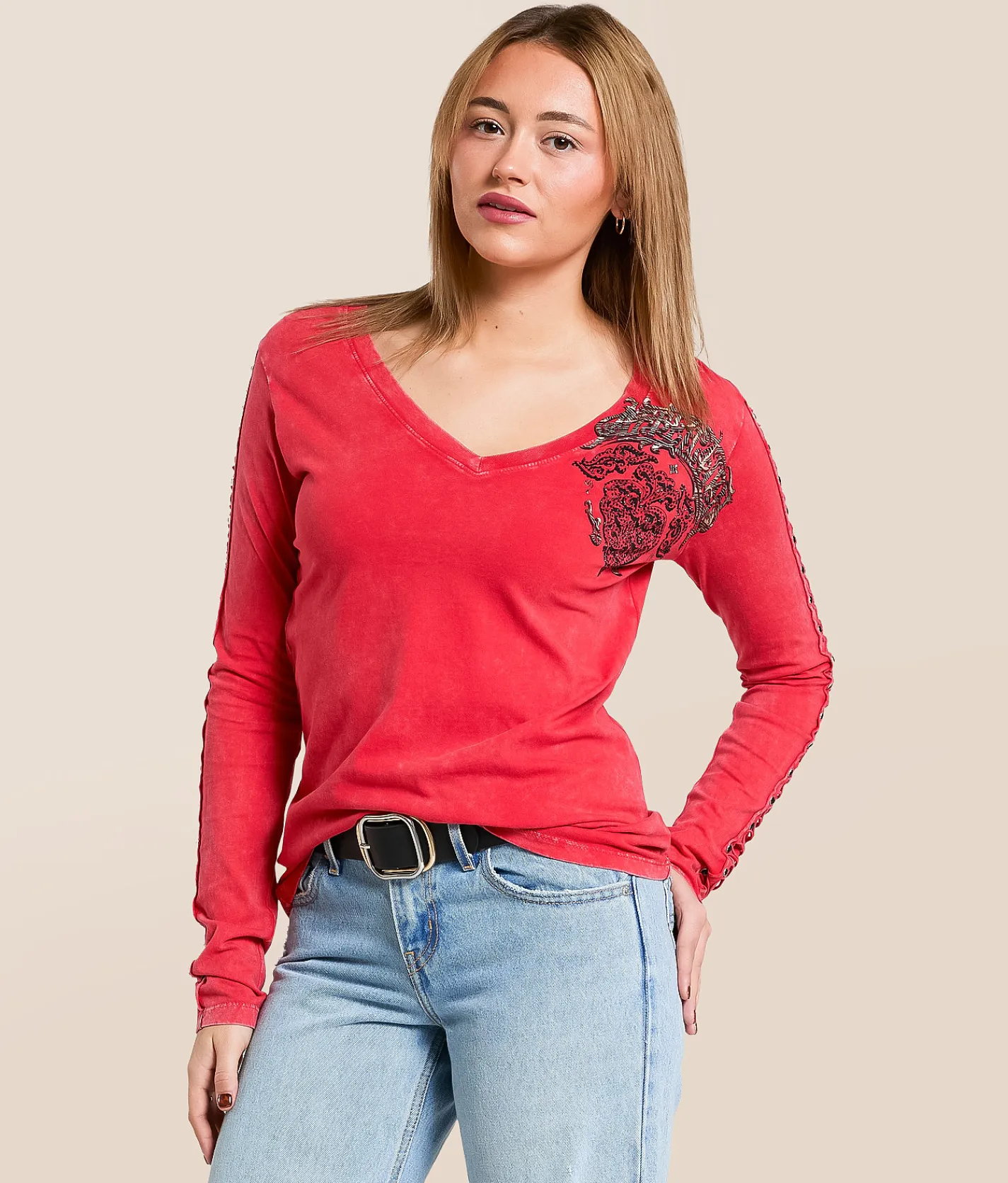 Tops | Affliction Feint Illusion T-Shirt Red Lava Wash