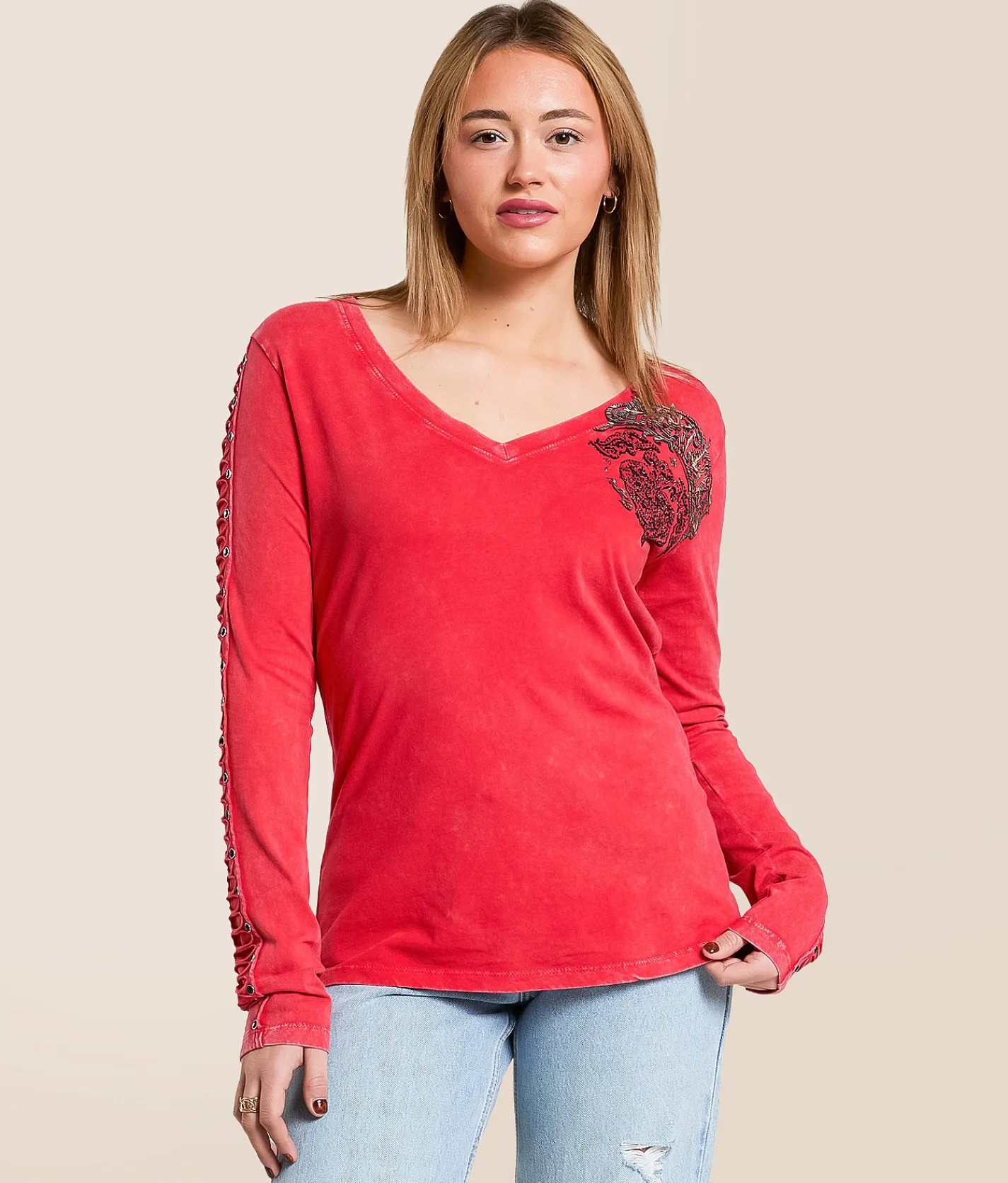 Tops | Affliction Feint Illusion T-Shirt Red Lava Wash