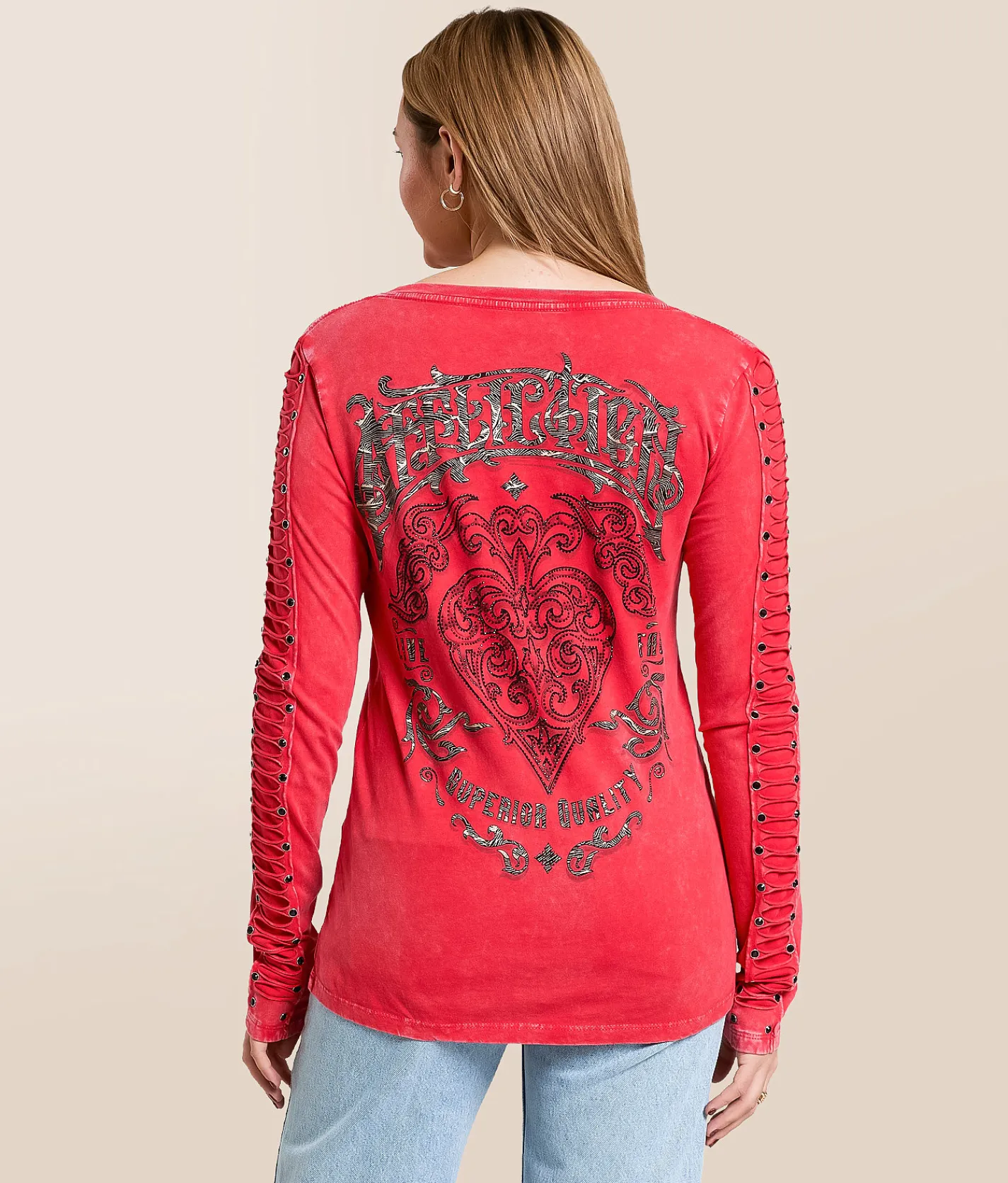Tops | Affliction Feint Illusion T-Shirt Red Lava Wash