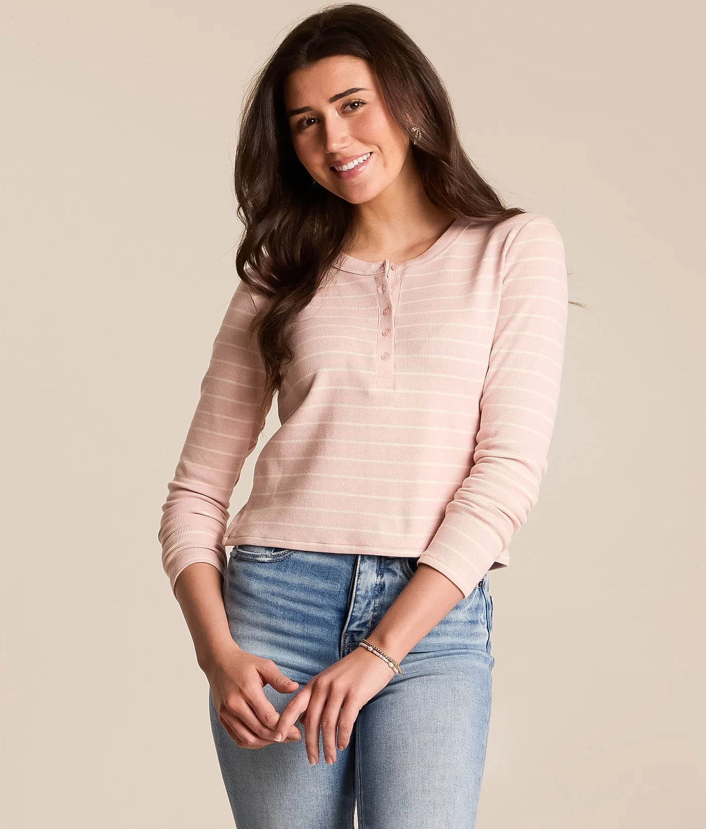 Tops | Z Supply Ferris Striped Henley Washed Pink