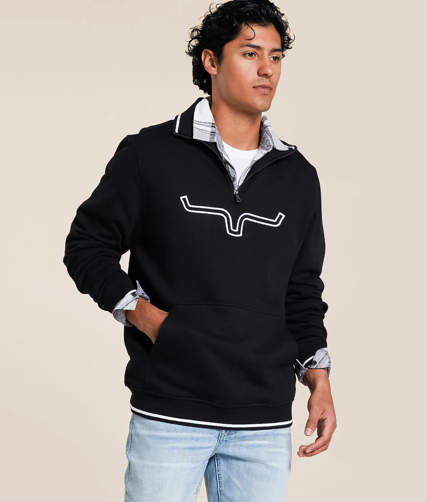 Kimes Ranch Filmore Quarter Zip Pullover Black White Clearance