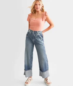 Jeans|Bottoms | Free People Final Countdown Wide Leg Cuffed Jean Zero