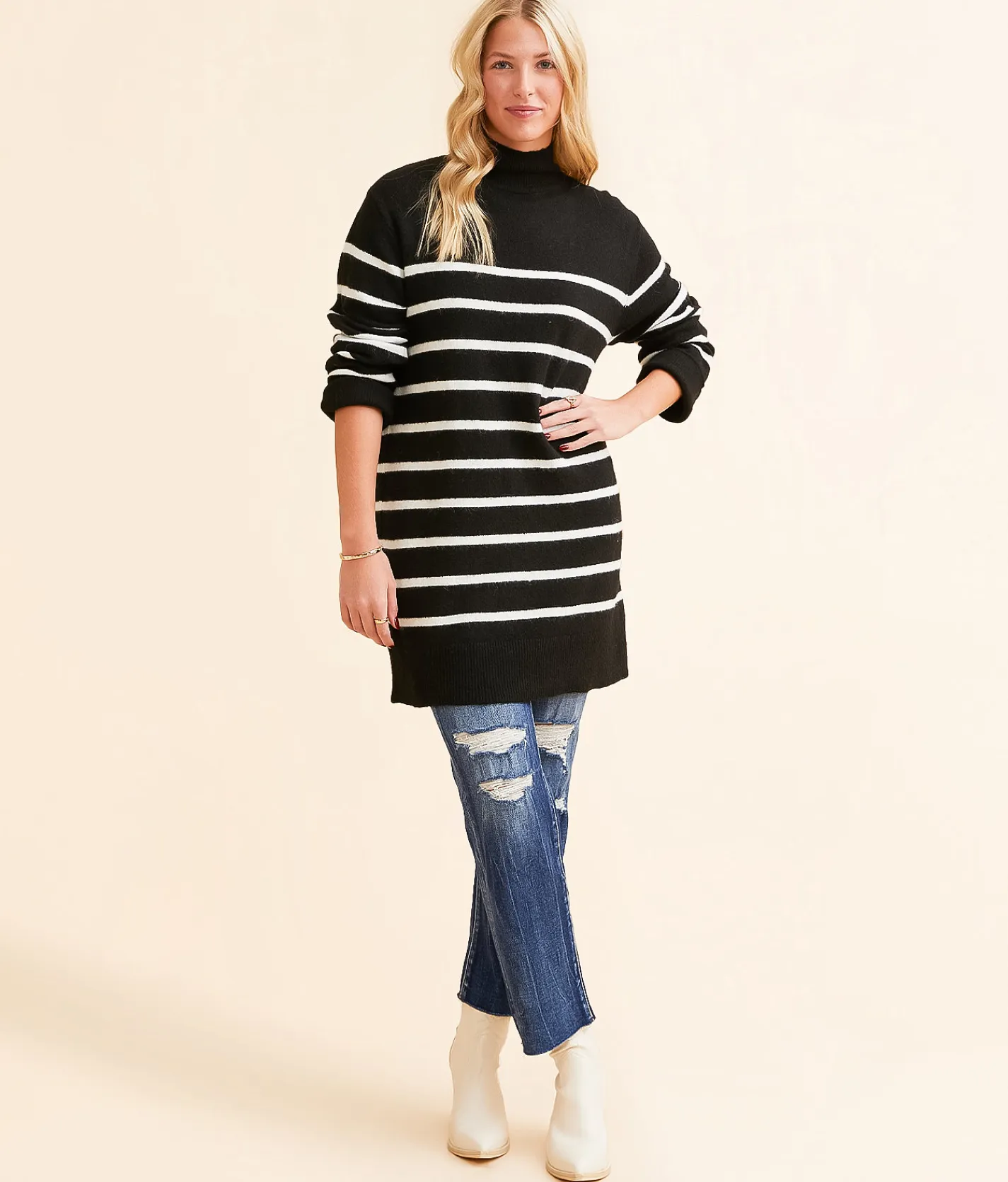 Tops | Z Supply Fin Striped Tunic Sweater Black