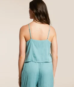 Z Supply Fiore Crinkle Satin Cropped Tank Top Sea Pine Clearance