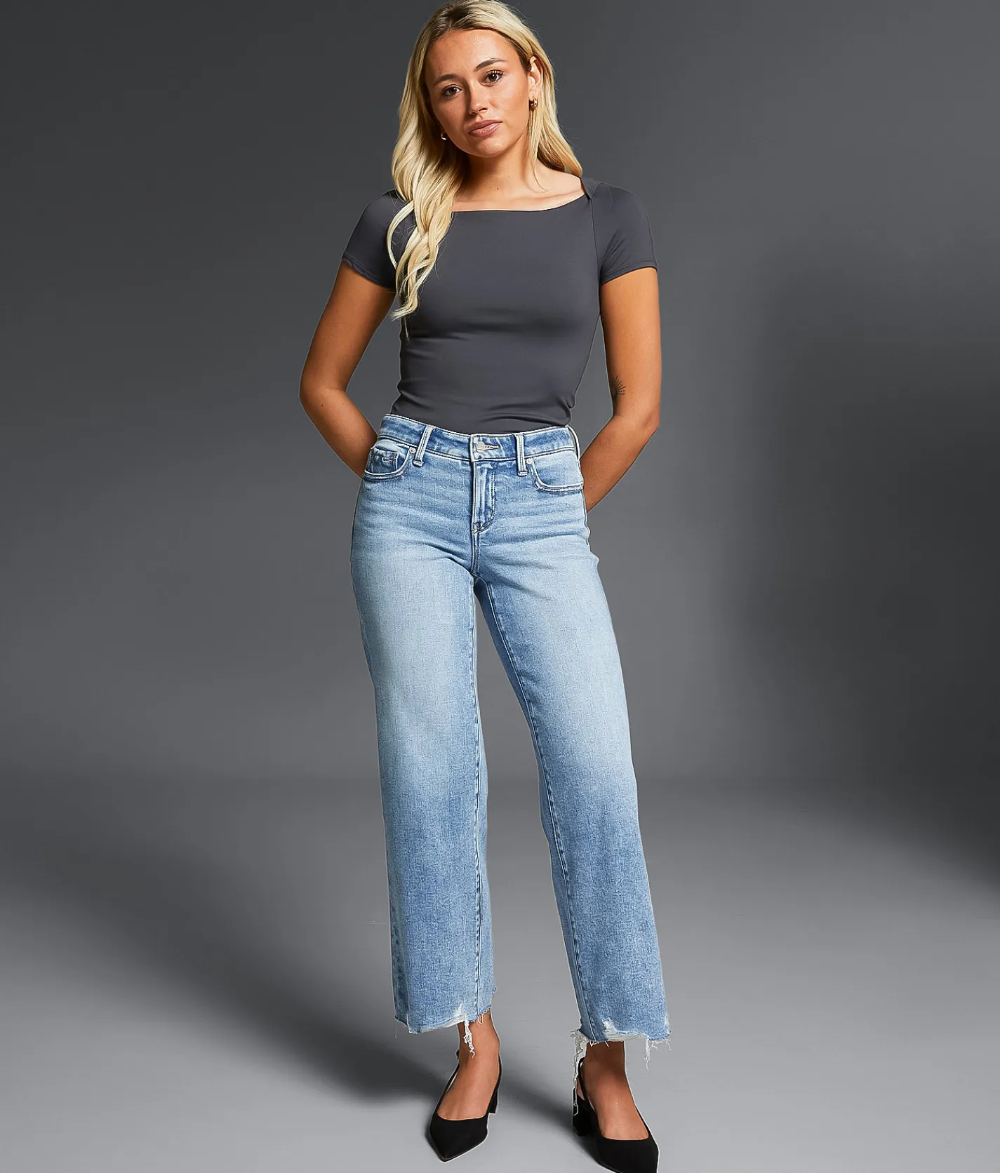 Buckle Black Fit No. 53 Cropped Wide Leg Stretch Jean Bianca New
