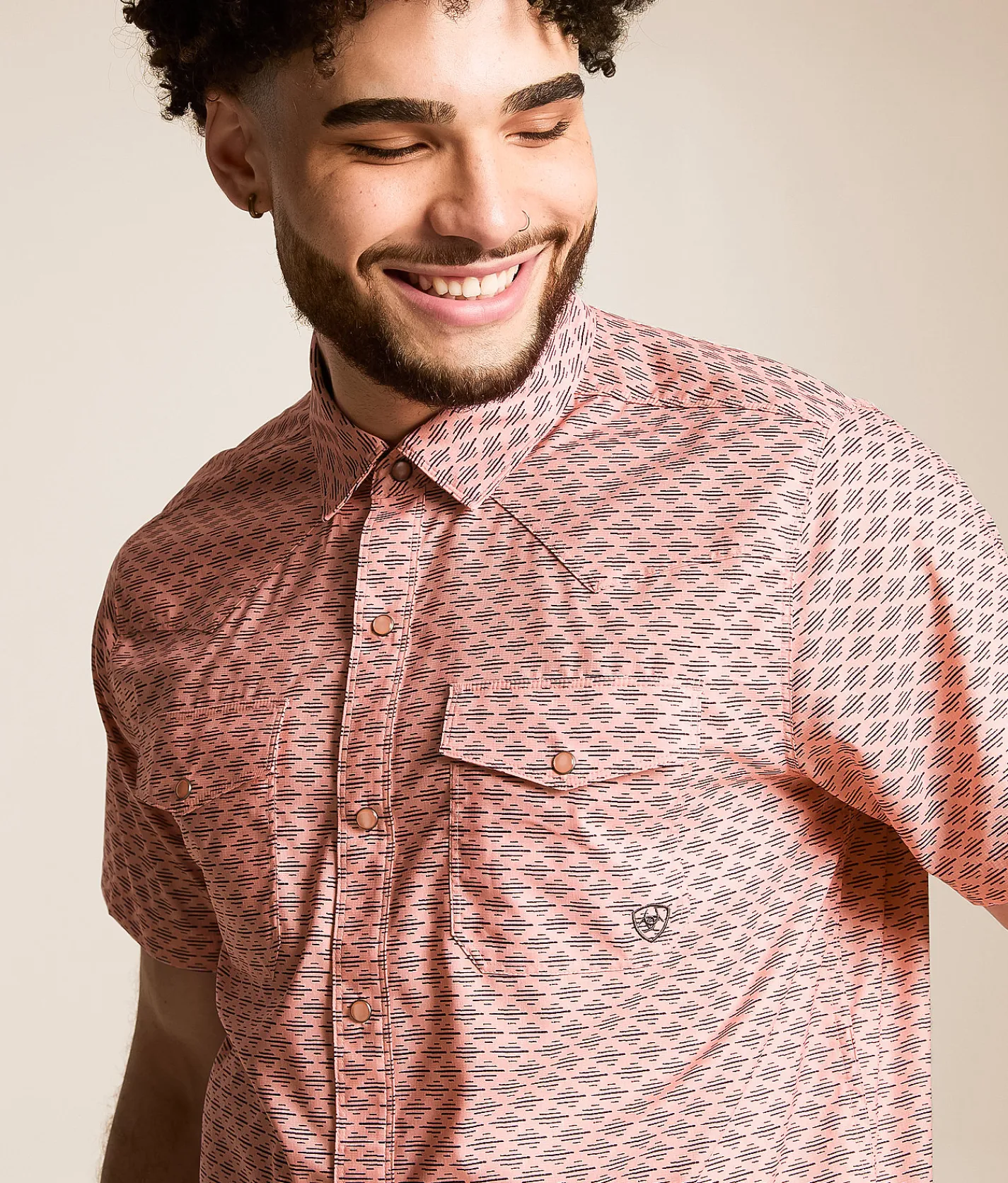 Tops | Ariat Fitted VenTEK Western Shirt Apricot Blush