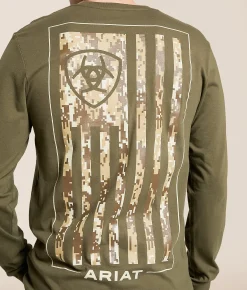 Tops|Graphic T-Shirts | Ariat Flag Vertical Patriot T-Shirt Army Green