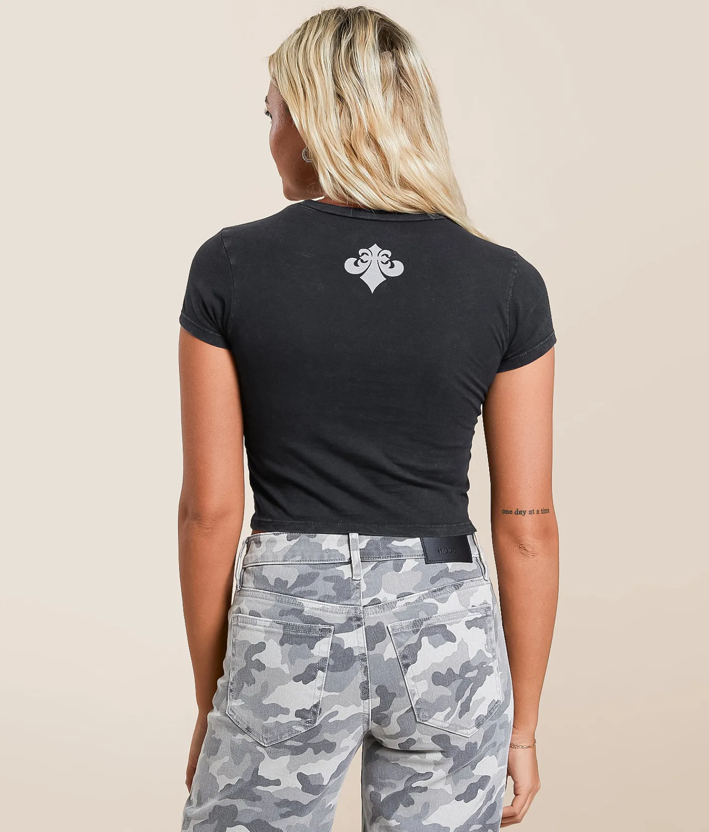 Affliction Flaming Dragon Baby Cropped T-Shirt Black Lava Wash Clearance