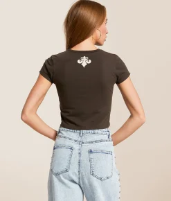Affliction Flaming Dragon Cropped T-Shirt Dark Tobacco Brown Hot