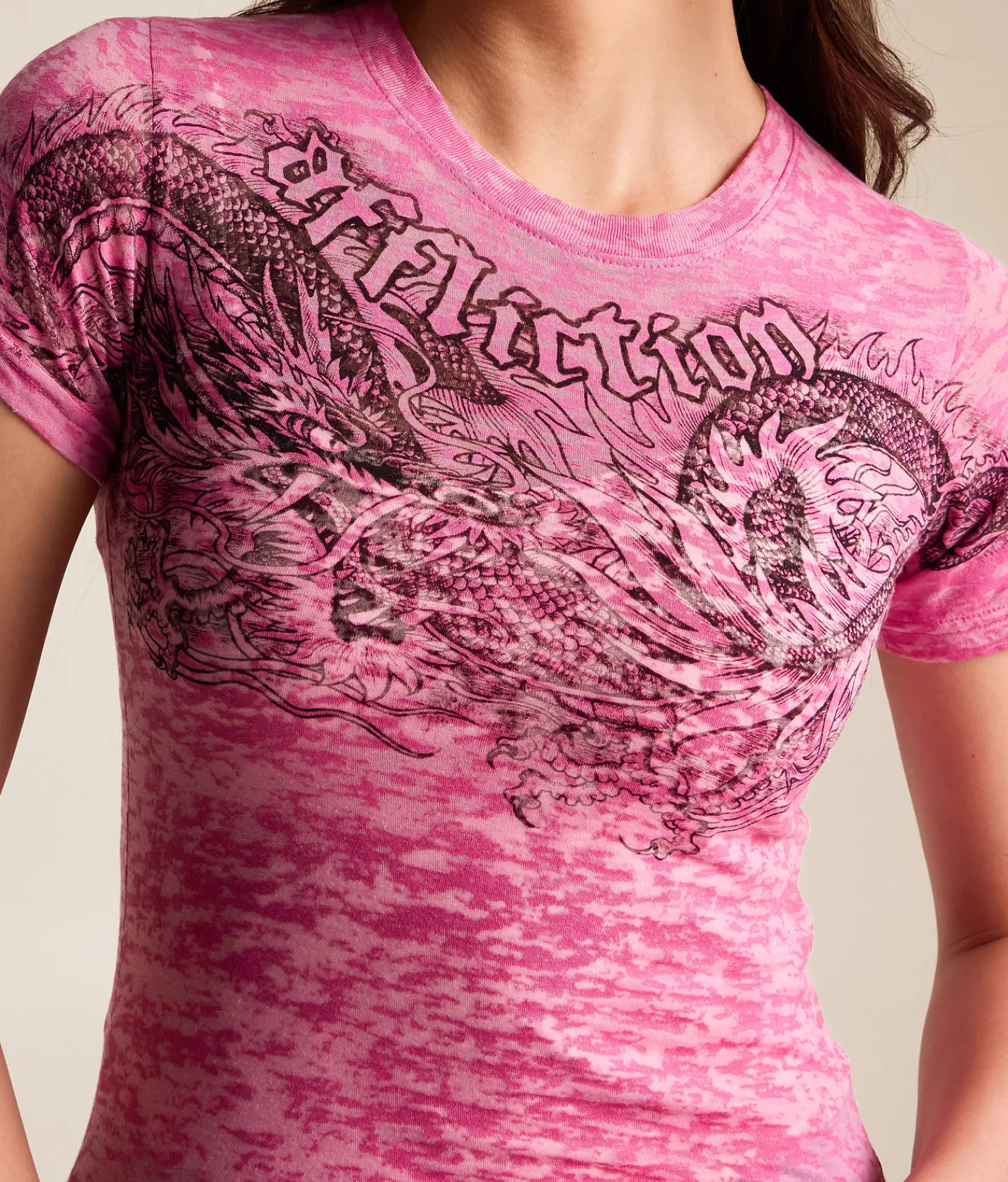 Tops | Affliction Flaming Dragon T-Shirt Pink Burnout Wash