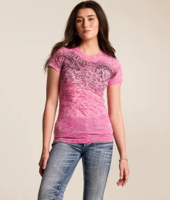 Tops | Affliction Flaming Dragon T-Shirt Pink Burnout Wash