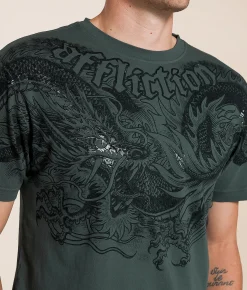 Affliction Flaming Dragon T-Shirt Dark Forest Clearance