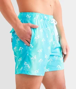Bottoms|Swimwear | Maven Co-op Flamingo Stretch Swim Trunks Turquoise