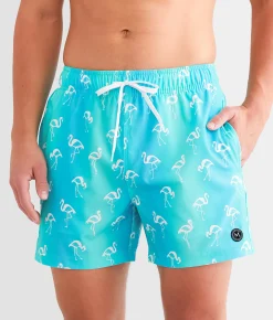 Bottoms|Swimwear | Maven Co-op Flamingo Stretch Swim Trunks Turquoise
