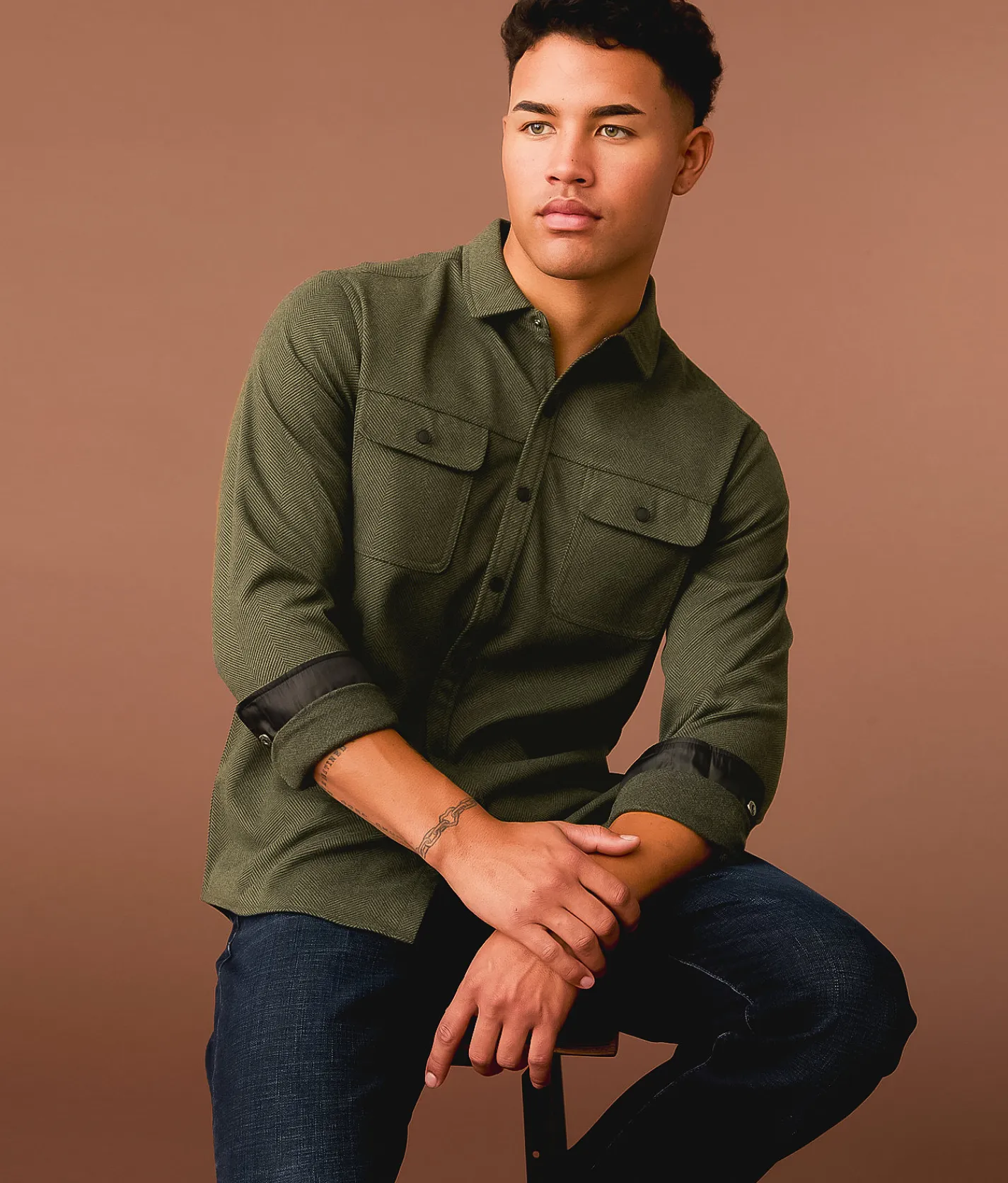 Outpost Makers Flannel Athletic Shirt Dark Olive Discount