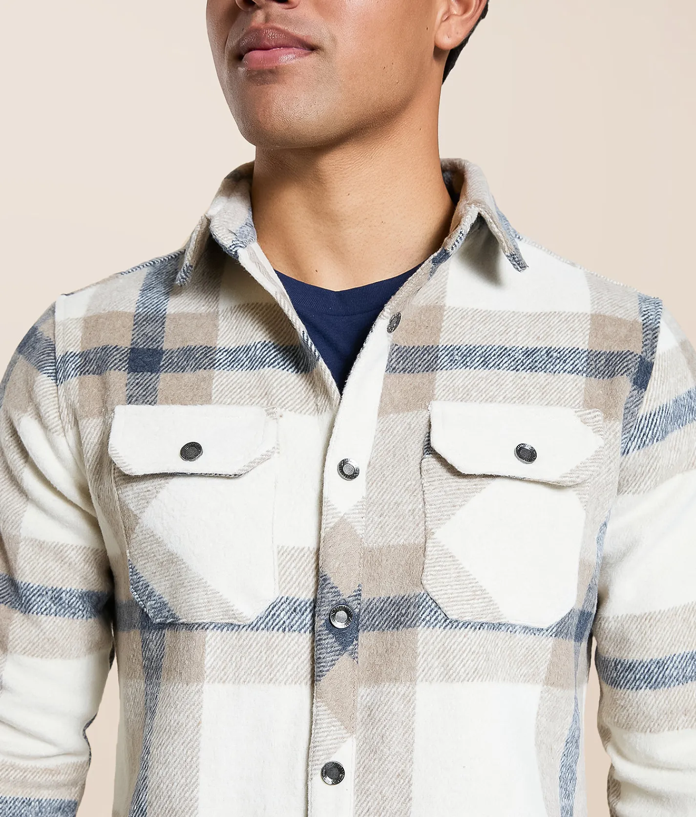 Departwest Flannel Athletic Shirt Cream Navy Tan Sale