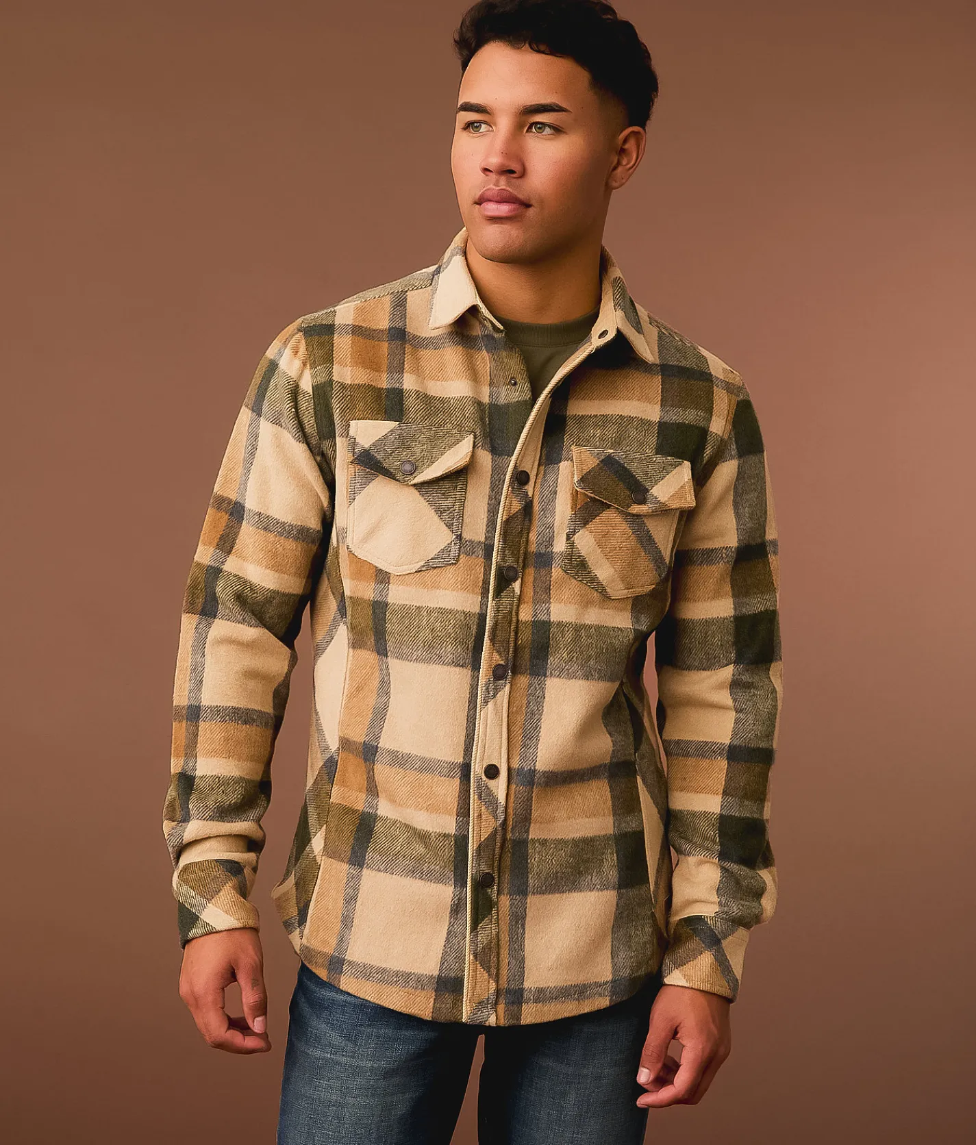 Outpost Makers Flannel Athletic Shirt Tan