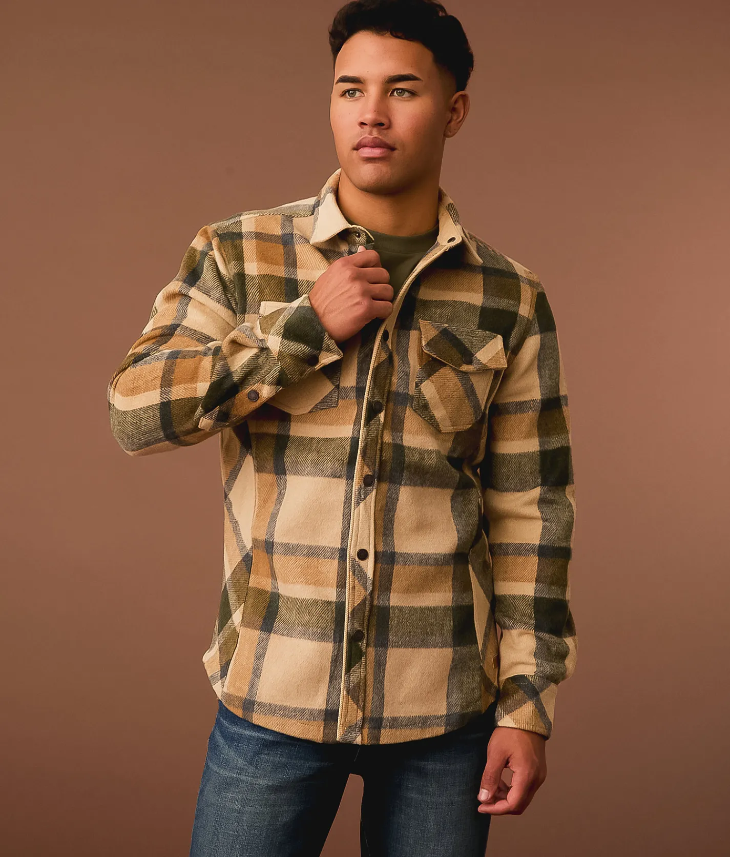 Outpost Makers Flannel Athletic Shirt Tan